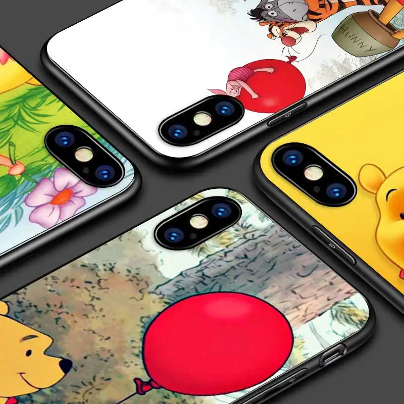 

Black Silicone Cover Pooh Bear Cute For Apple iPhone 13 12 11 SE XS XR X 7 8 6 5 S mini Plus Pro MAX 2020 Phone Case