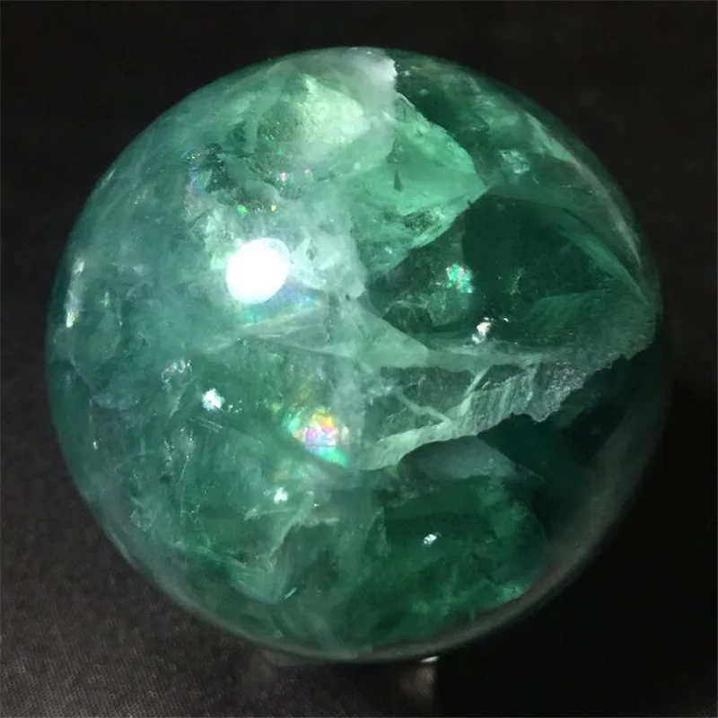 

RAINBOW FLUORITE SPHERE! GLOWING Green Crystal Ball! 1(One) With GREAT COLOR!