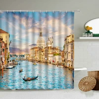 venice city scenery shower curtain romantic canal bathroom waterproof polyester curtains home wall decoration with hook set