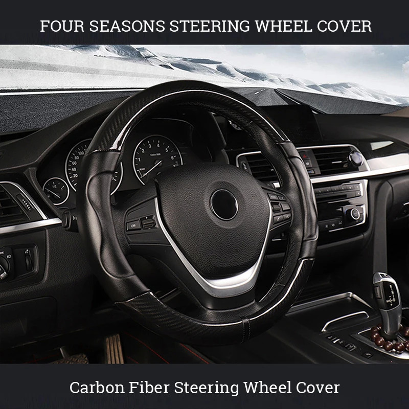 

Protector Car Steering Wheel Cover Dustproof Non-slip Black 38cm Stitching
