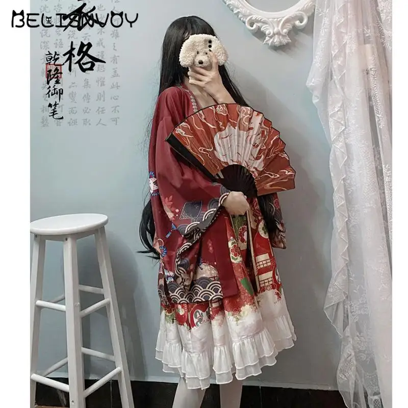 Женское кимоно с принтом Модный японский кардиган в стиле Харадзюку уличная