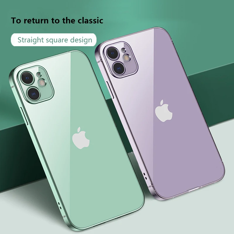 Новый мягкий чехол с квадратным покрытием для iPhone 11 12 Pro прозрачный Max роскошный