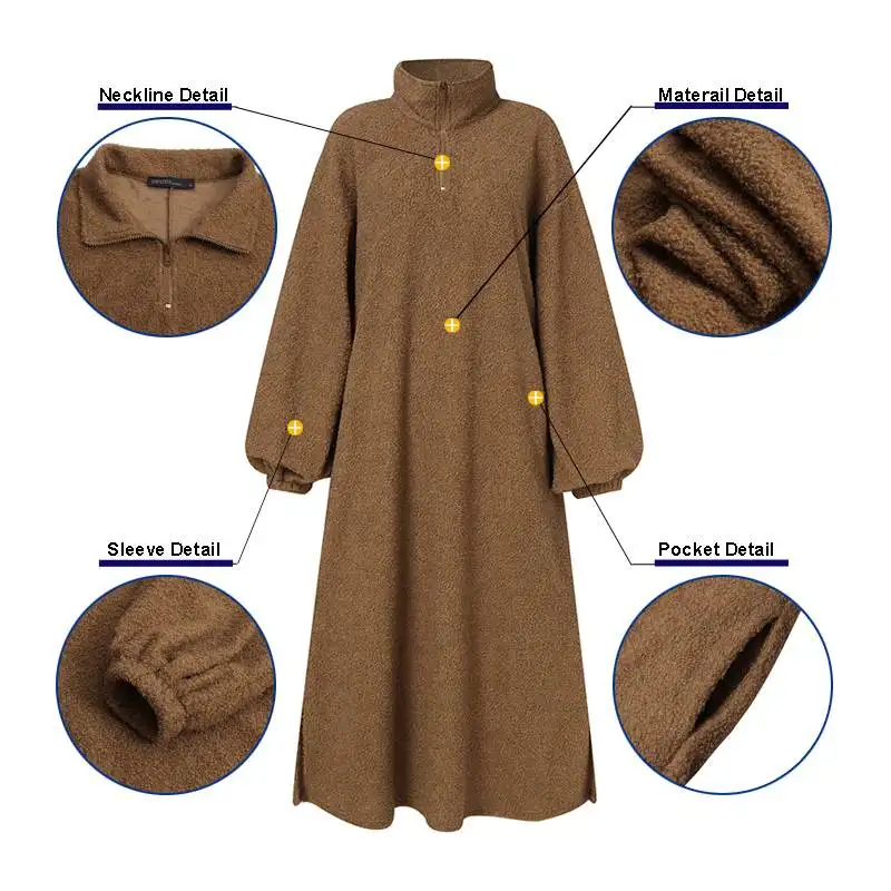 

Autumn Sweatshirt Dress ZANZEA Fashion Women Winter Plush Fluffy Fleece Sundress Turtleneck Long Sleeve Pullover Vestidos Kaftan