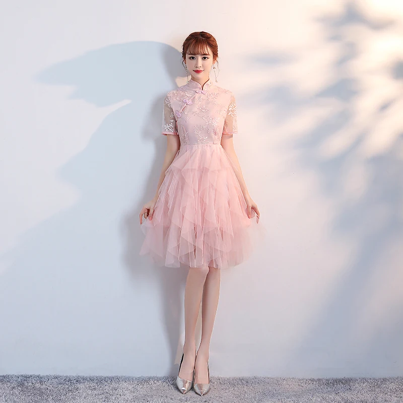 Женское платье до колен розовое для свадебной вечеринки женское выпускного