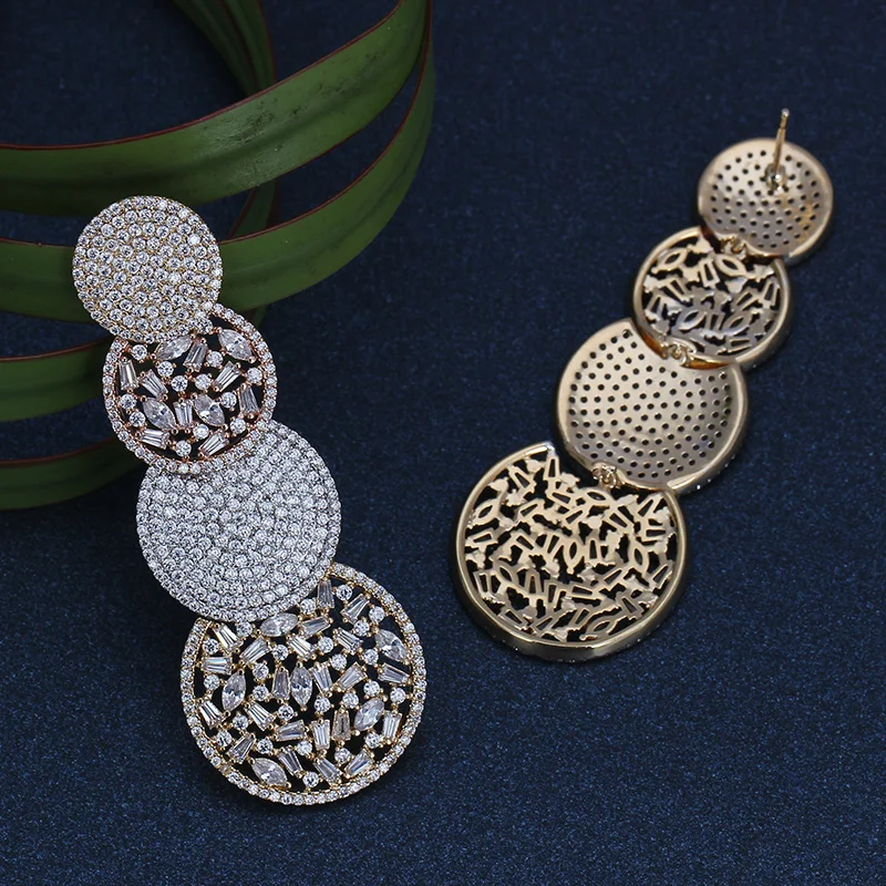 

TIRIM роскошные длинные висячие серьги для женщин Brincos, можно носить с Полный Блестящий Кристалл CZ Висячие Серьги Свадебные ювелирные изделия ...