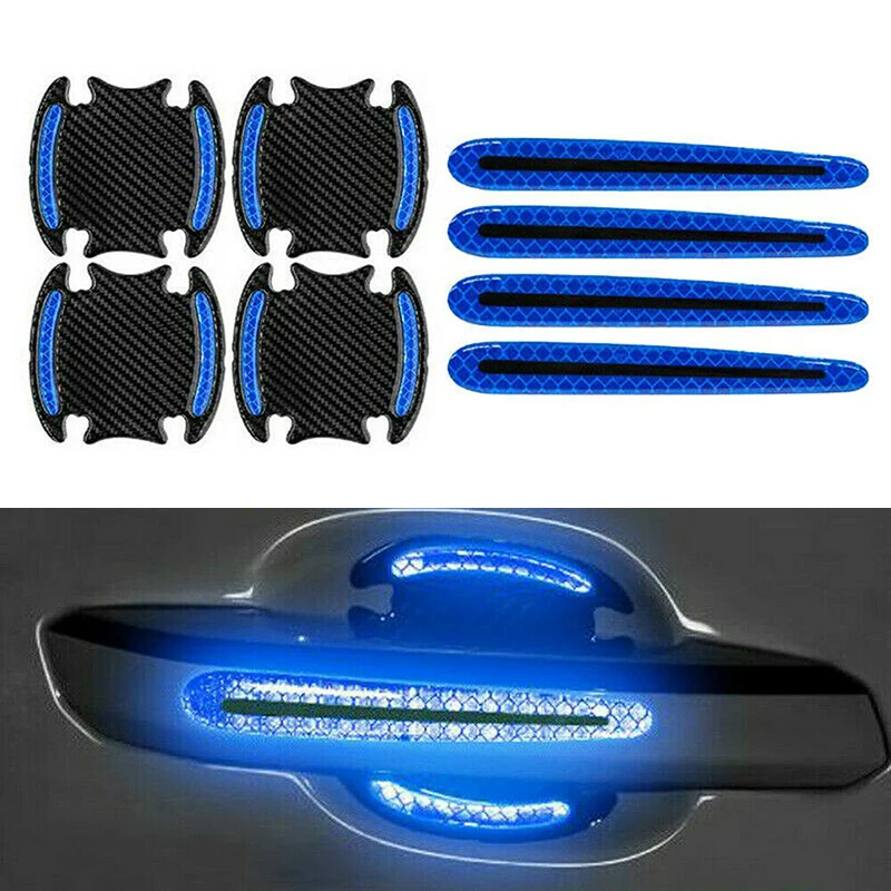

8pcs Car Door Handle Bowl Protective Film Blue Reflective Safety Warning Sticker Car Styling Door Handle Bowl Sticker