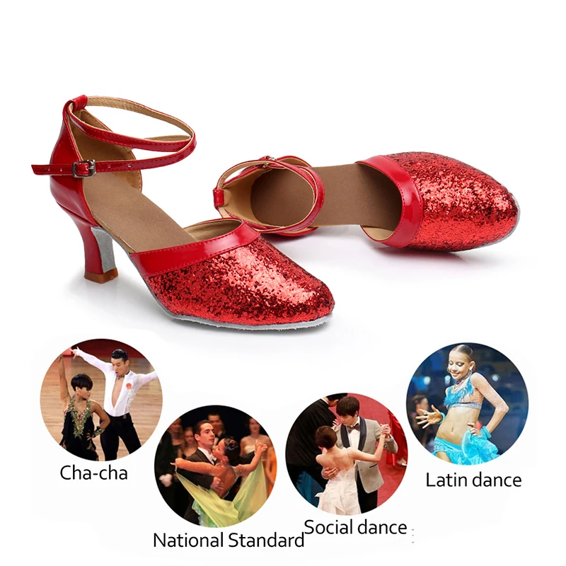 SWDZM Pole Dance Shoes Women Latin Shoes For Girls Ladies Woman Latin Dance Shoes Red Black Glitter Closed Toe Ballroom Shoes
