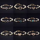 Лидер продаж 2021, модный браслет Rinhoo из звеньев, браслеты с подвесками в форме сердца и животных, браслет из искусственного жемчуга и бусин для женщин, ювелирные изделия 21 см