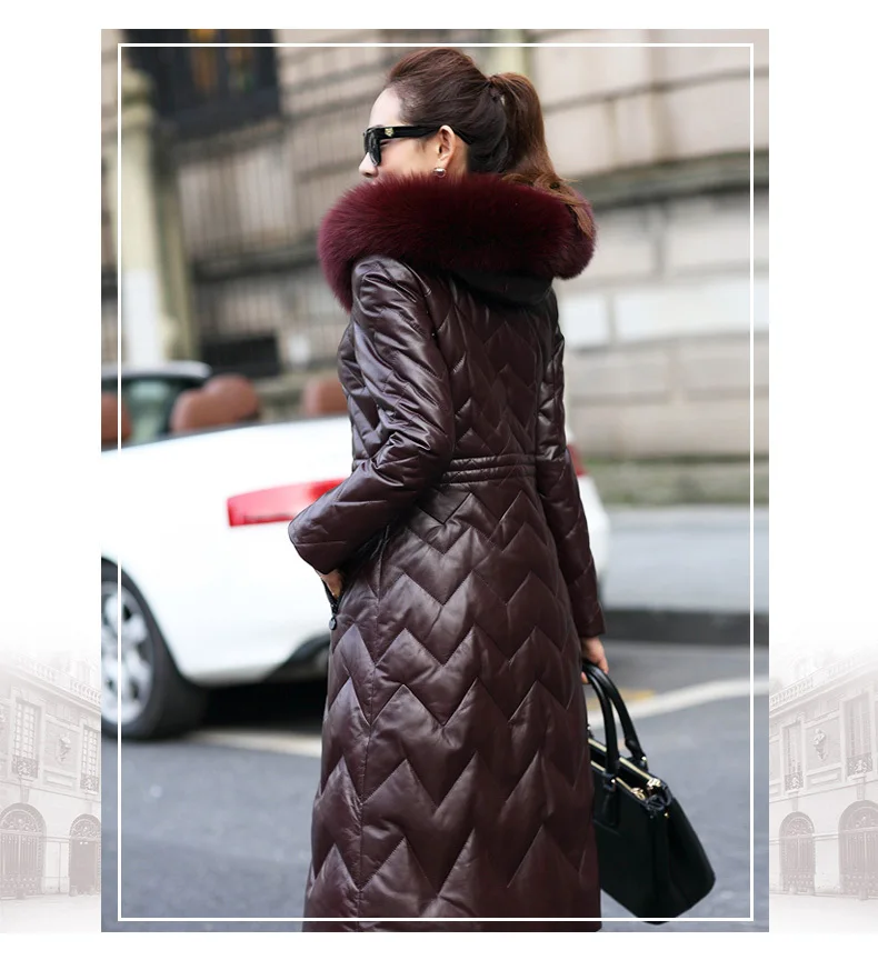 Женская куртка из натуральной кожи зимняя теплая 90% утиный пух овчины пальто для