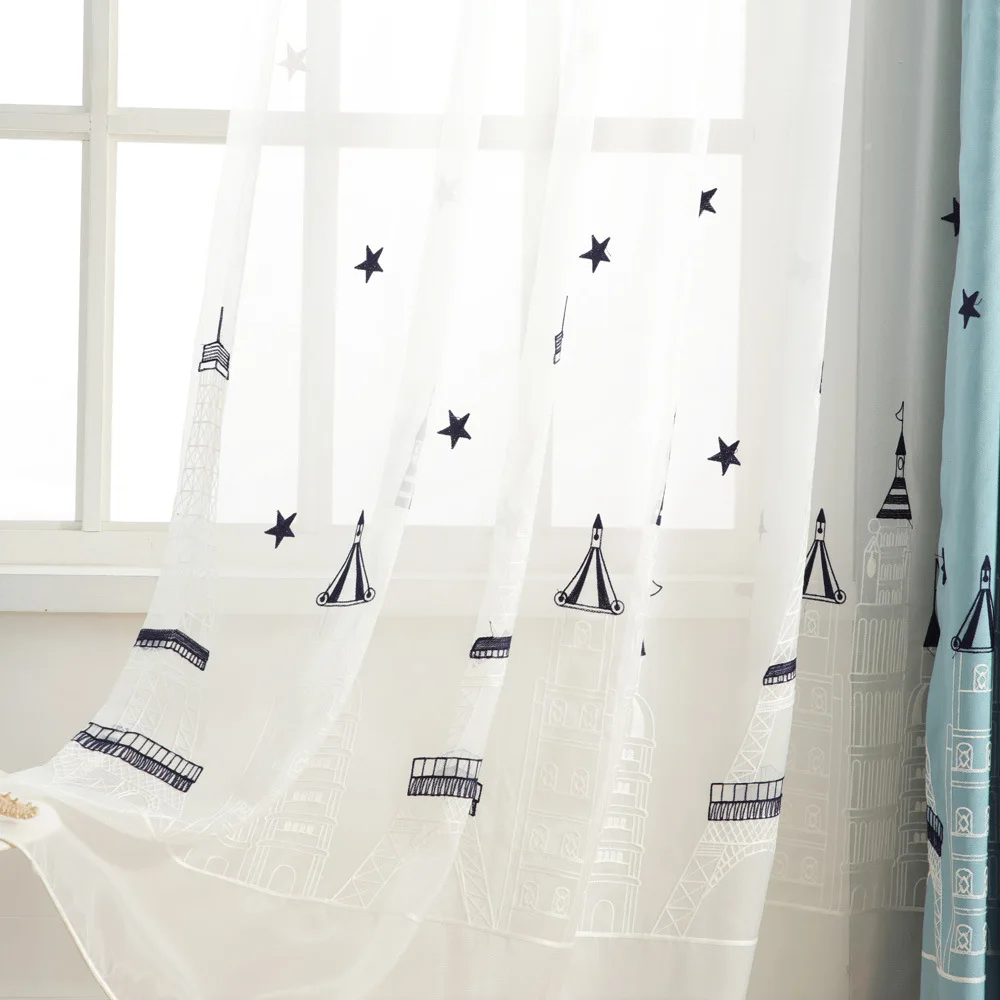 

Semi Blackout Curtain Pastoral Modern Simple Living Room Bedroom Embroidery Curtain Fabric