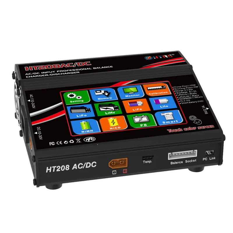 

HTRC AC DC 420W Balance Charger HT208 20A LCD Touch Screen Discharger for 1-8s Lilon LiPo LiFe LiHV Nicd NiM PB Battery Charging