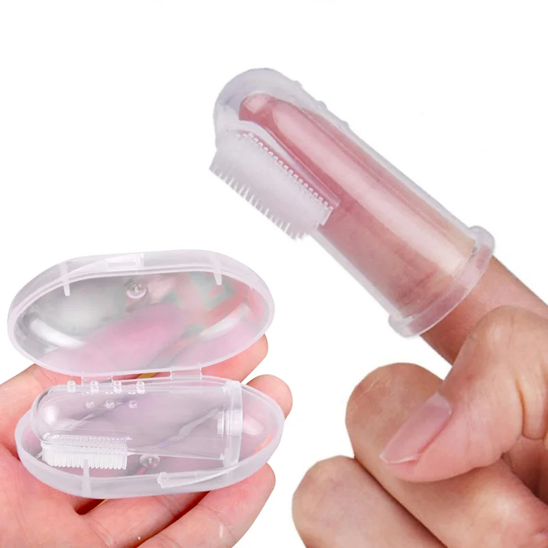 Детская зубная щетка на палец с коробкой детская прозрачная Массажная мягкая