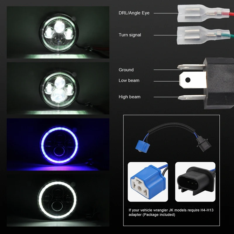7 дюймов 150 Вт круглые светодиодные фары дальнего и ближнего света с синим Halo