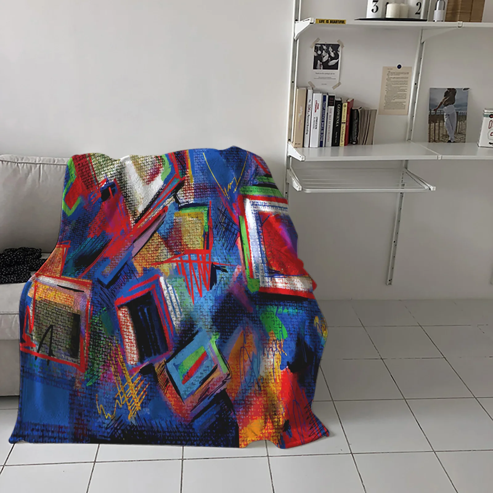 

Graffiti Line Watercolor Throw Blanket Picnic Travel Blanket Portable Soft Bedspread Microfiber Flannel Blankets for Beds