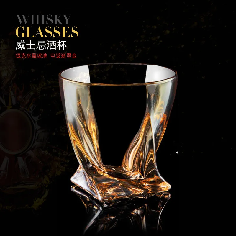 

Czech Crystal Whiskey Glass Electroplating Jade Gold Wine Glass Spirit Glasses Bar KTV