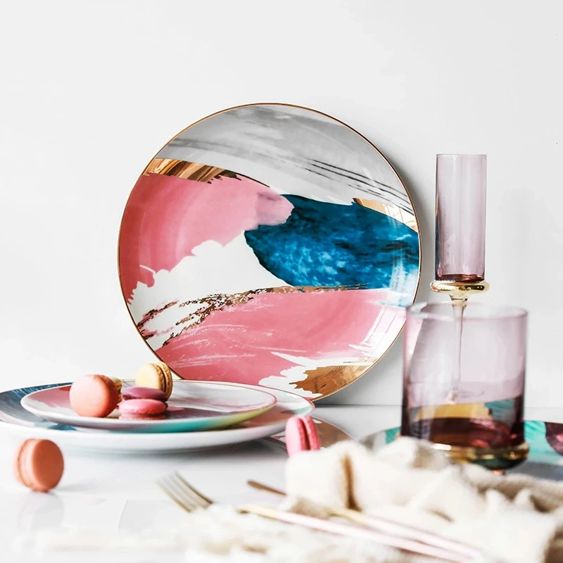

8/10 Inch Bone China Dishes And Ceramic Tableware Kitchen Utensils Porcelain Dinner Plates Pizza Dessert Steak Decoration Trays