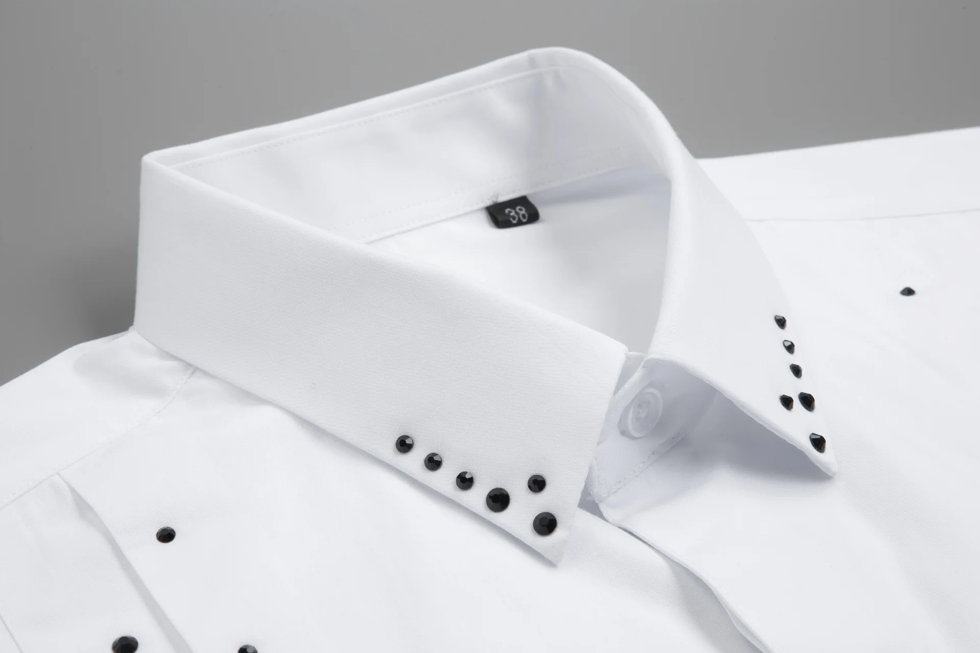 fashion brand personalized front patchwork collar hot drill rhinestone shirt mens long sleeve slim casual white shirt korean men free global shipping