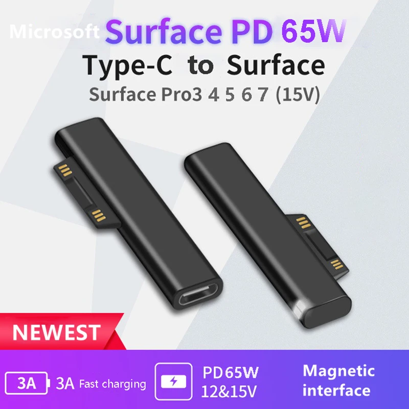 

USB C to Surface PD Fast Charging Converter for Microsoft Surface Pro 3 4 5 6 Go Type C Female Adapter for Surface Book Laptop