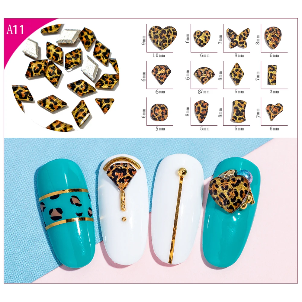 

Sexy Leopard Nail Art Rhinestone 1 Bag 3D Multi-shape Wild Animal Skin Glass Decoration Flatback Design Manicure Accessories K#3