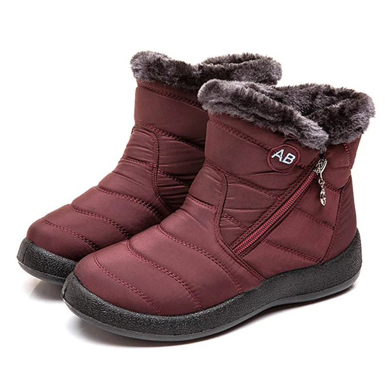 Red Ankle Boots For Women Boots Fur Warm Snow Boots Female Winter Shoes Women Waterproof Padded Boots Winter Booties Women Footwear - Цвет: Red