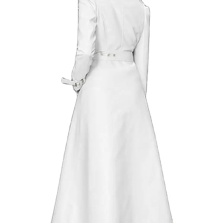 

Spring Runway White Long Leather Trench Coat for Women Long Sleeve Elegant Luxury fashion Womens Coats 2021 Designer