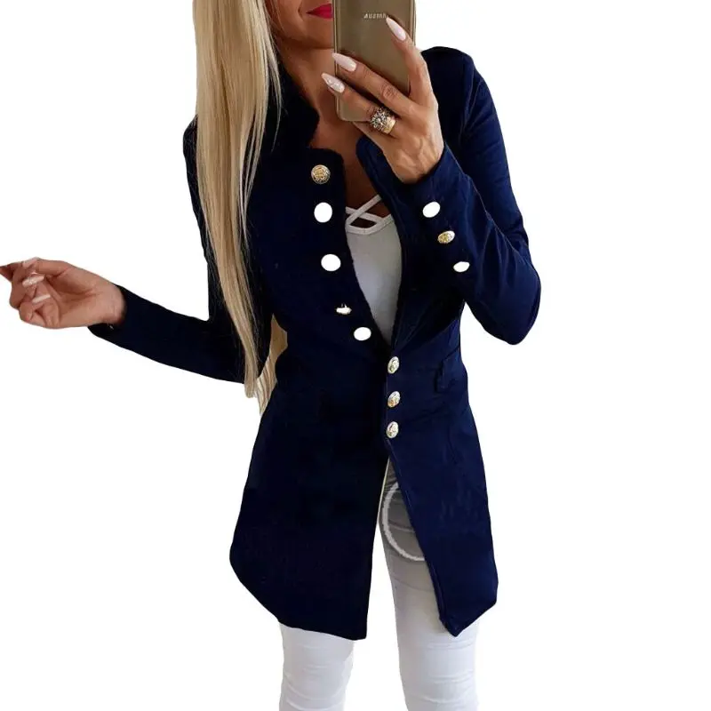 

Women's Button Open Front Suit Military Blazer Ladies Office Work Jacket Coat