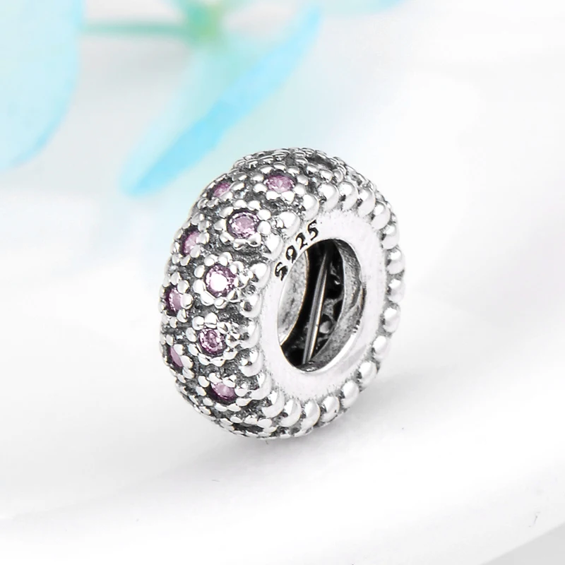 Новинка серебро 925 пробы элегантный розовый цветок CZ пробка силиконовый шарик