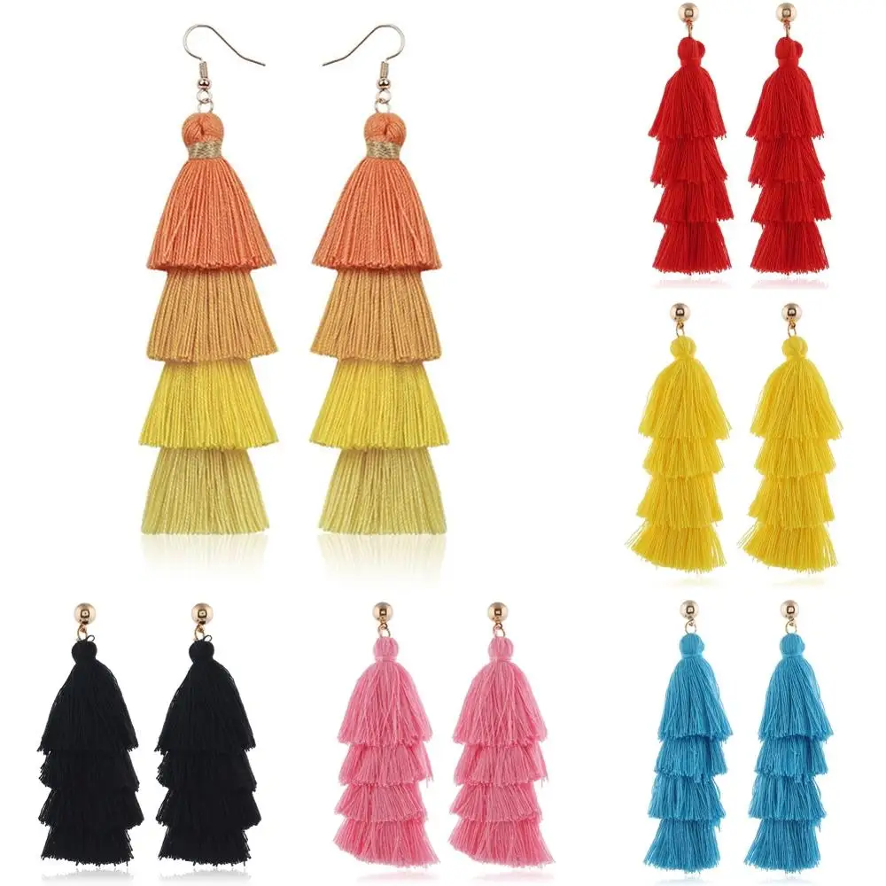 Boho Длинные висячие серьги с бахромой винтажные этнические массивные