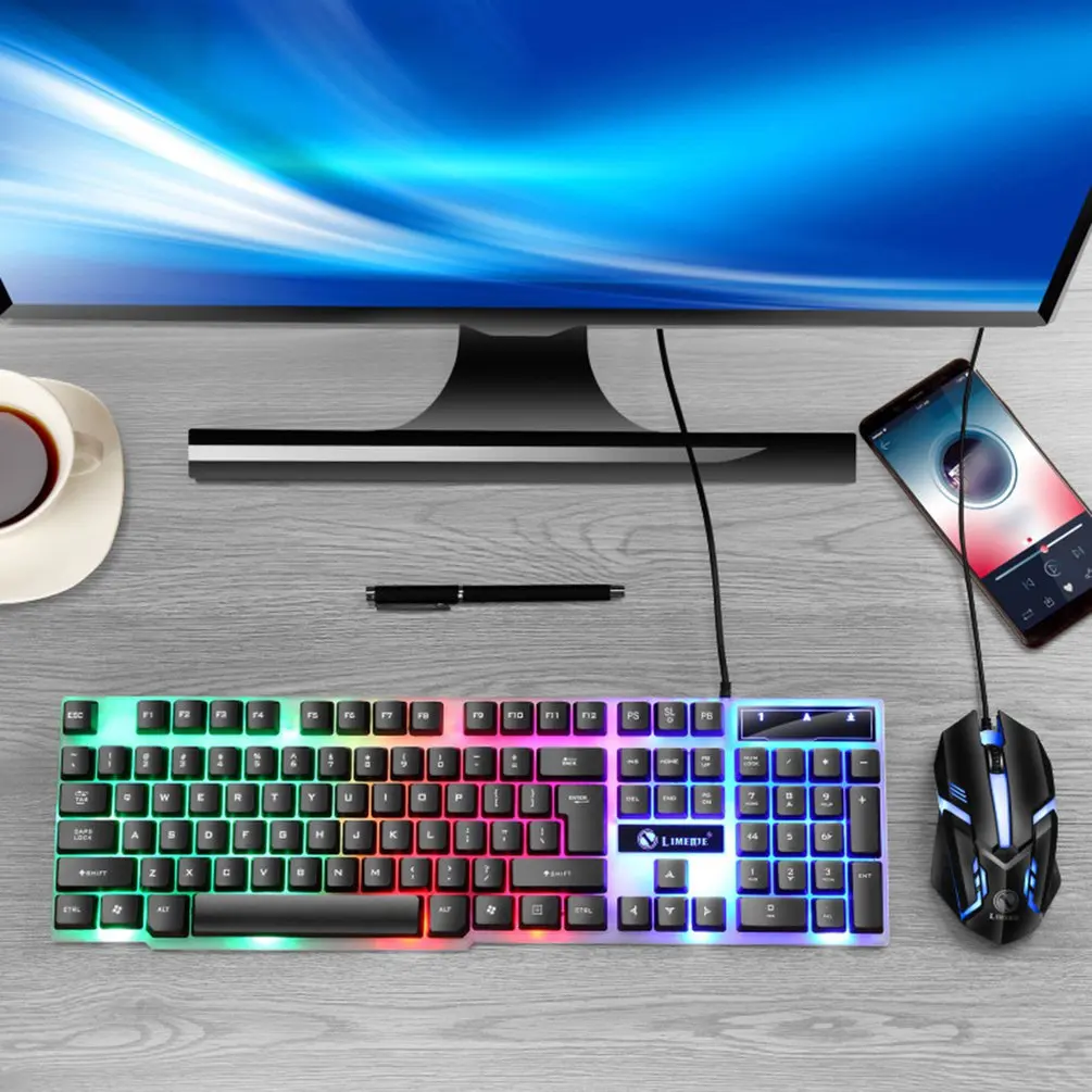 

USB Wired Colorful LED Backlight Gaming Keyboard and Mouse Set Luminous Gaming Keyboard and Mouse Gaming Kit for PC Laptop