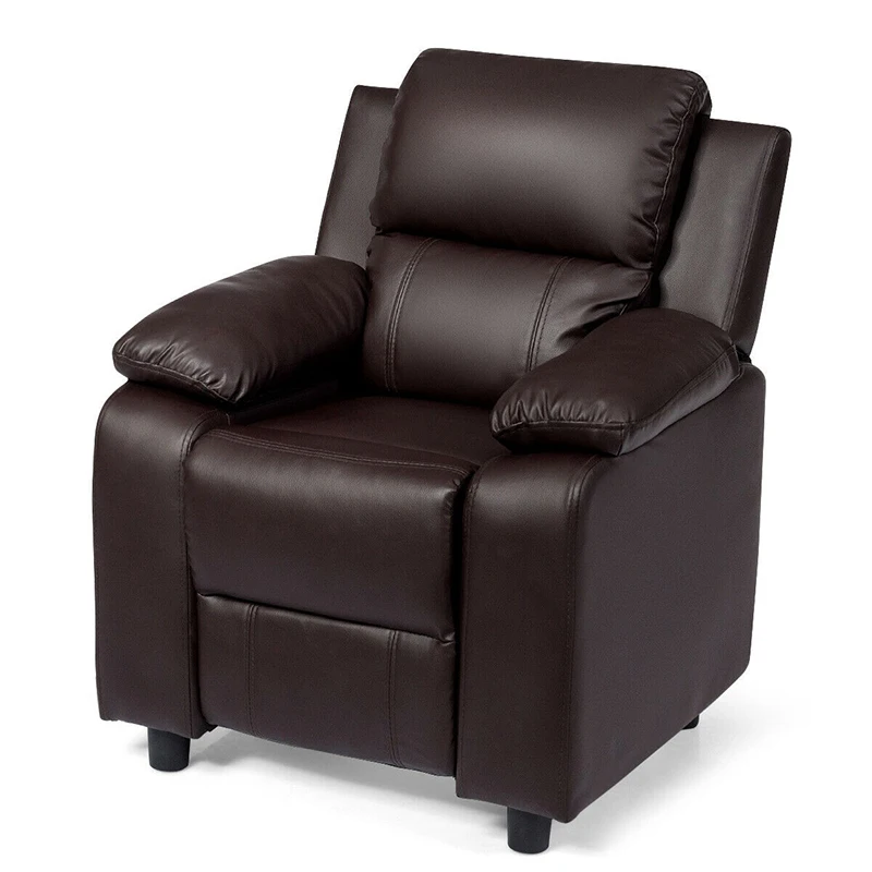 

Deluxe PU Kids Armchair Headrest Recliner Sofa Heavy Duty Construction Comfort Thick Sponge Flip-up Storage Arms Children Sofa