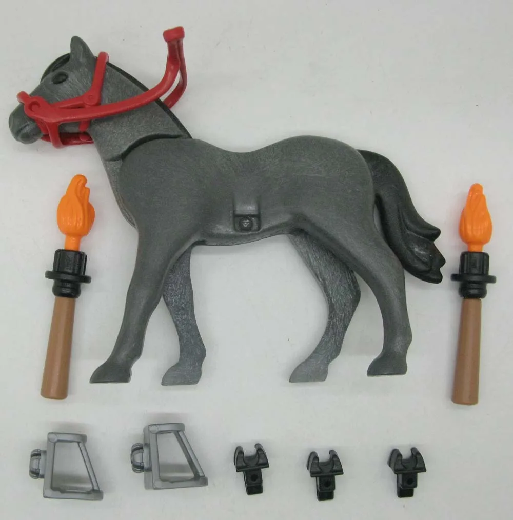 Playmobil Geobra Gray Horse & Torch Action figure toy Collectible A74B