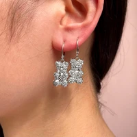 korean new shiny rhinestone bear animal drop earrings for women gold silver color metal bear earrings fashion statement jewelry
