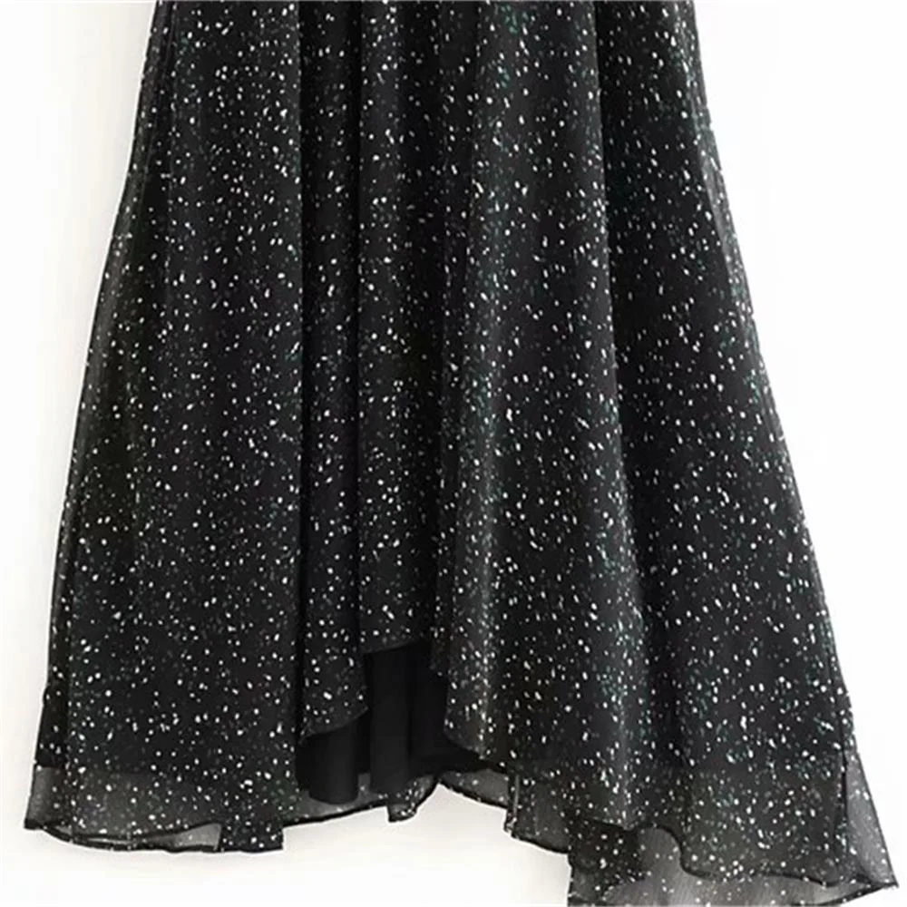 

Spring 2020 new long sleeve Mock Neck polka dot print dress with belt MIDI long dress 02129550330
