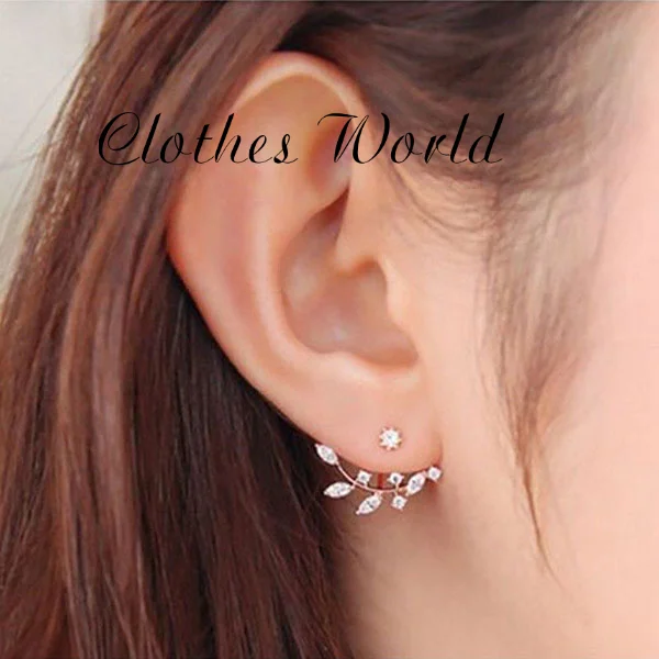 1 пара женские модные серьги гвоздики с кристаллами в виде листьев ювелирное