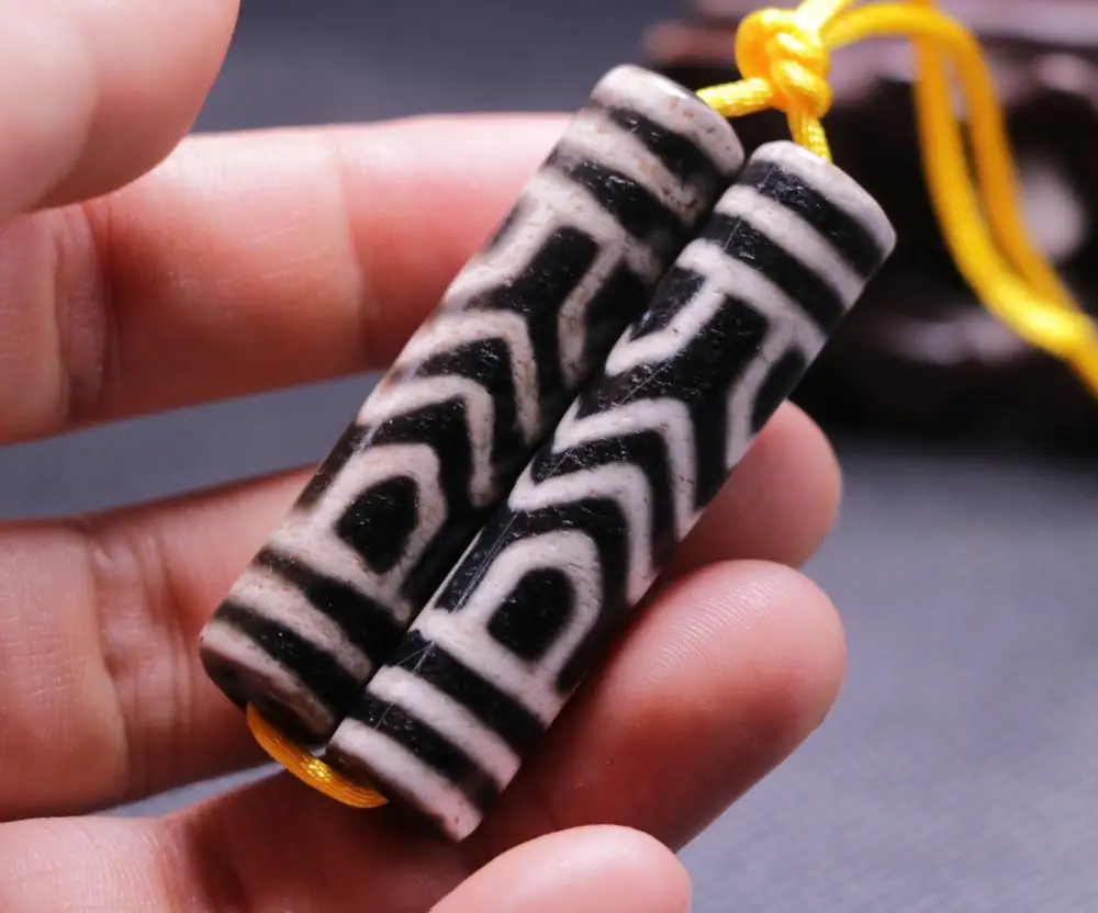 Пара тибетских старых черных агатов водяных волн Faqi Vajra бусины дзи Totem Amulet LKbrother