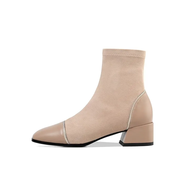 

Winter women ankle boots british style tube shoes 2020 new square toe medium heels slip on ladies black booties large size 42 43