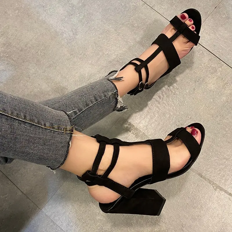 

New Sexy Suede Women Sandals 11CM Pumps Cross Tied High Heels Fashion Summer Party Femme Shoes Open Toe Shoes Zapatos De Mujer