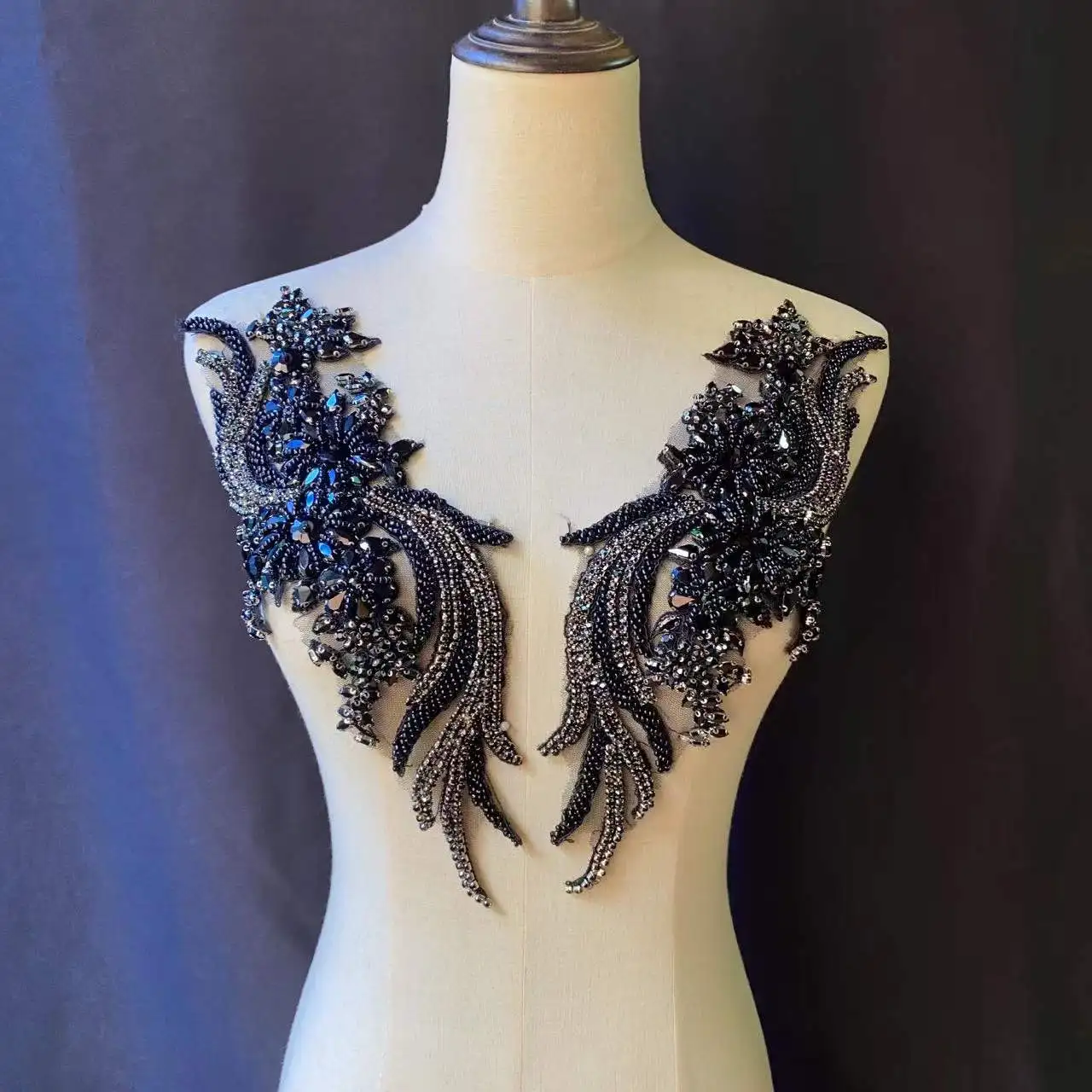 Высококачественная Хрустальная черная французская аппликация Тяжелая Стразы