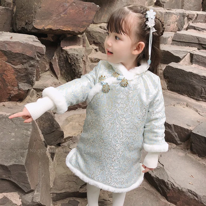 Girls Children Chinese Style Retro Qipao Dress New Year Outfits Baby Kid Hanfu Cheongsam Tang Suit Traditional Oriental Clothing |