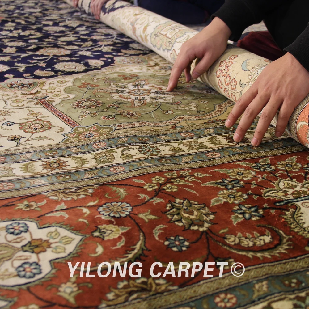 Yilong 12'x18' оверсайз персидские области ковры Восточный шелк ручной работы Наина медальон пол ковер(YJH235A