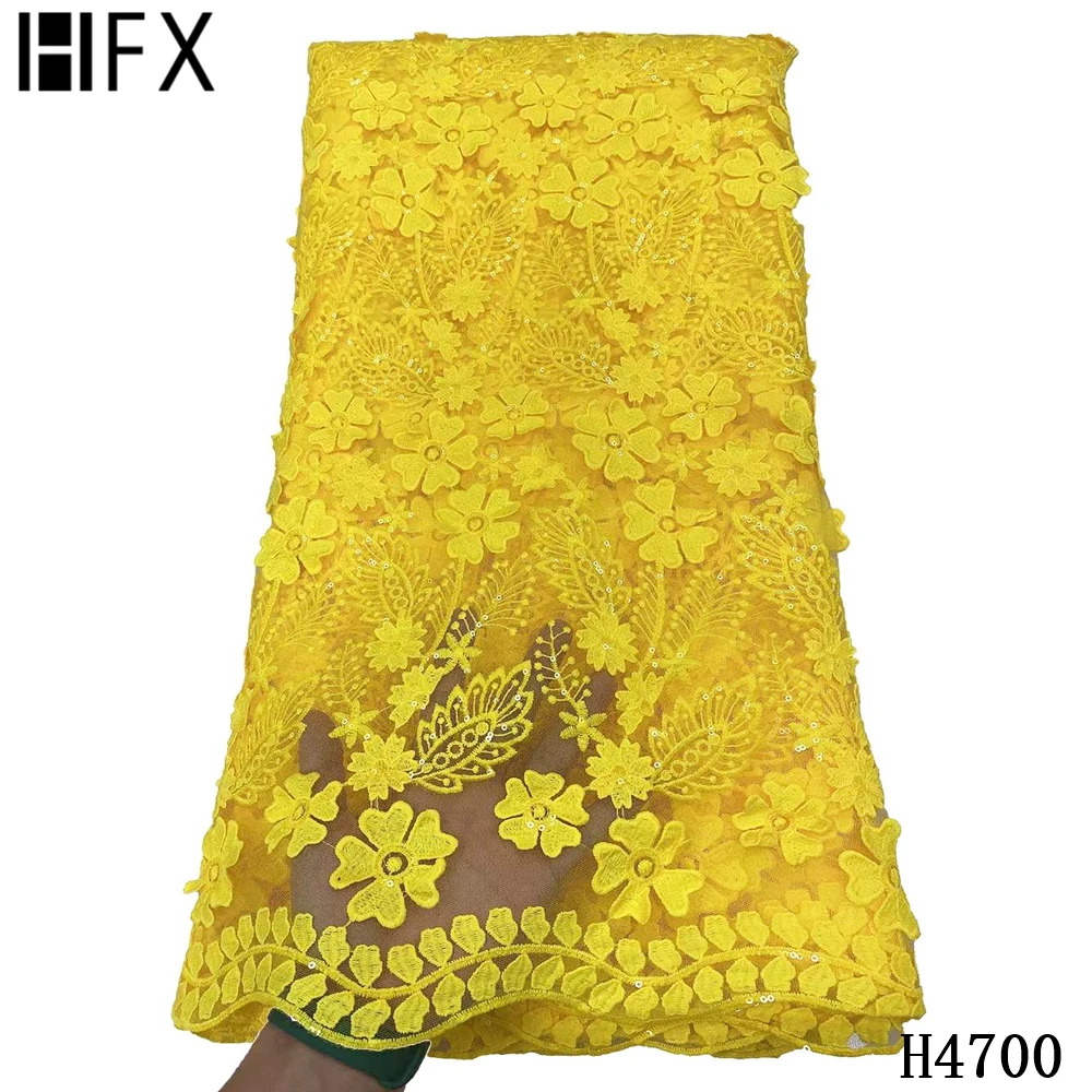 

HFX Latest African Net Laces 2021 High Quality Tulle Mesh French Sequin Fabric Green Nigerian Lace Fabric For Women Dress F4695