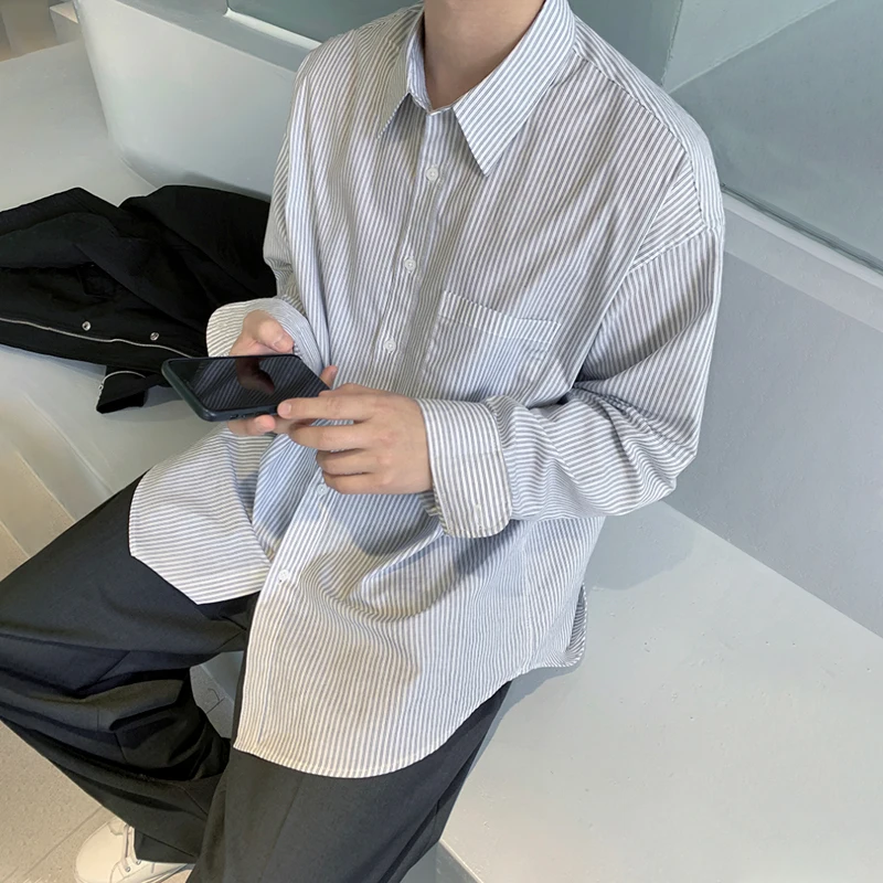 

Striped long-sleeved shirt men's Korean version of the trend of ins loose tops autumn new casual shirt jacket men