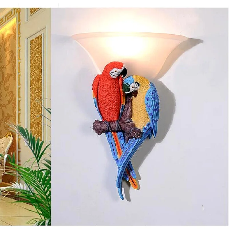Европейский полимерный цветной попугай настенный светильник для гостиной