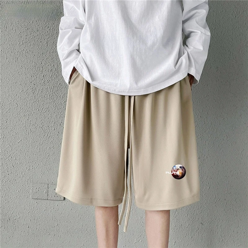 

Casual Shorts Men Planet Printed Simple Plus Siza M-5XL Elastic Waist Males Trousers Breathable Summer Cozy Patchwork Side Slit