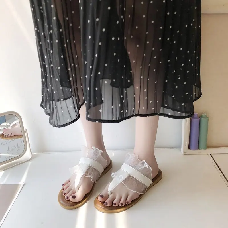 

Shoes Woman's Slippers Low Lace Slides Rubber Flip Flops Fashion 2021 Flat Summer Hawaiian Soft Luxury PU Basic Fabric Rome