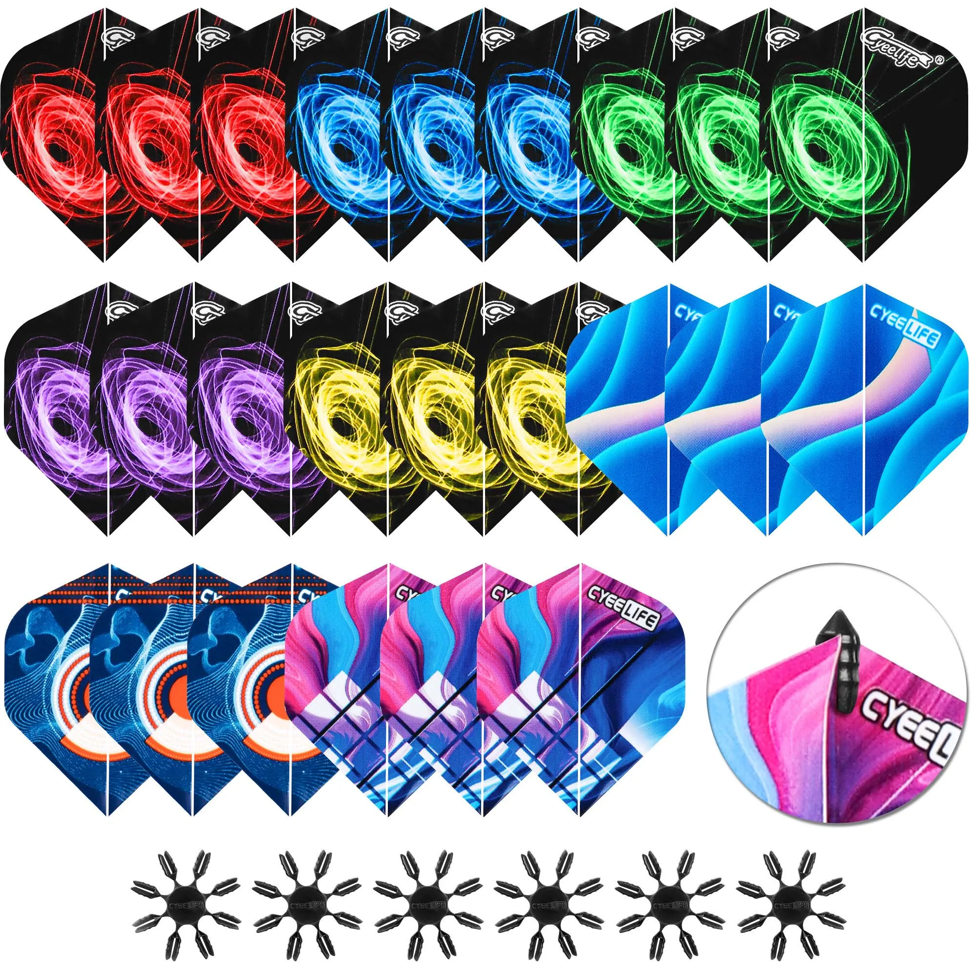 

CyeeLife 48 Plastic Dart Protectors + 24 Flights(8 Designs) Standard,Darts accessories kit