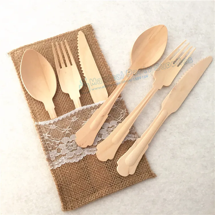 Free Ship 30pcs Wooden Forks Spoons Knives for Wedding Tablesettings Barouque Style Cutlery Eco Friendly Party Utensils | Дом и сад