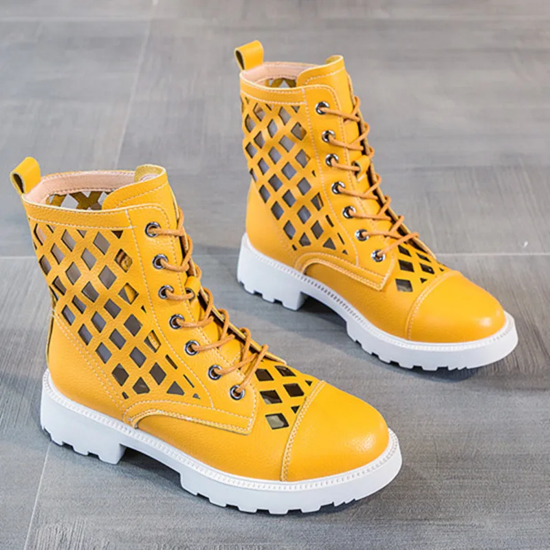 

Women's Sandals Hollow Summer New Style Cowhide Fashion Women's Sandals Candy Color Martin Large Size 35-42 Sandals Women