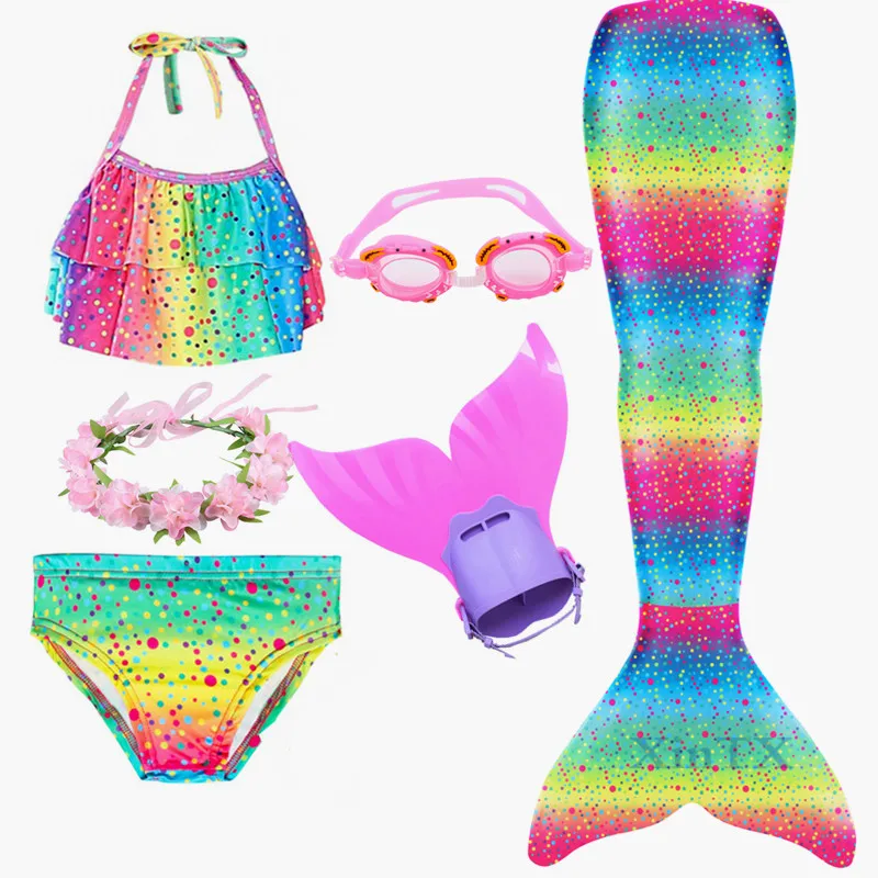 Детский купальный костюм русалки для девочек бикини С флиппером монолитный