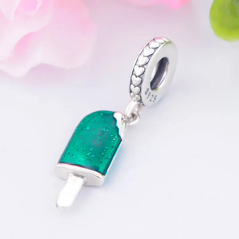 Серебро 925 пробы зеленый лэмпворк мороженое чай кофе время кулон из бисера